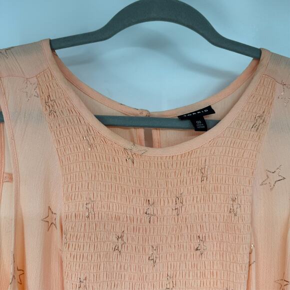 Torrid Crinkle Gauze Smocked Tank Womens 00X Peach Glittered Stars Celestial - Picture 4 of 8